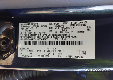 2017 Ford F-150 Xlt z USA, uszkodzony, nr VIN 1FTEW1EG2HFC04887